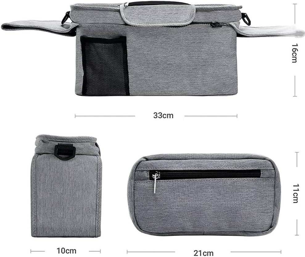 TOMVAES Stroller Organizer with Insulated Cup Holder Detachable Phone Bag, Shoulder Strap and Non-Slip Secure Hooks Stroller Bag Caddy Organizer Accessories Fits for Most Strollers (Grey) image number 2