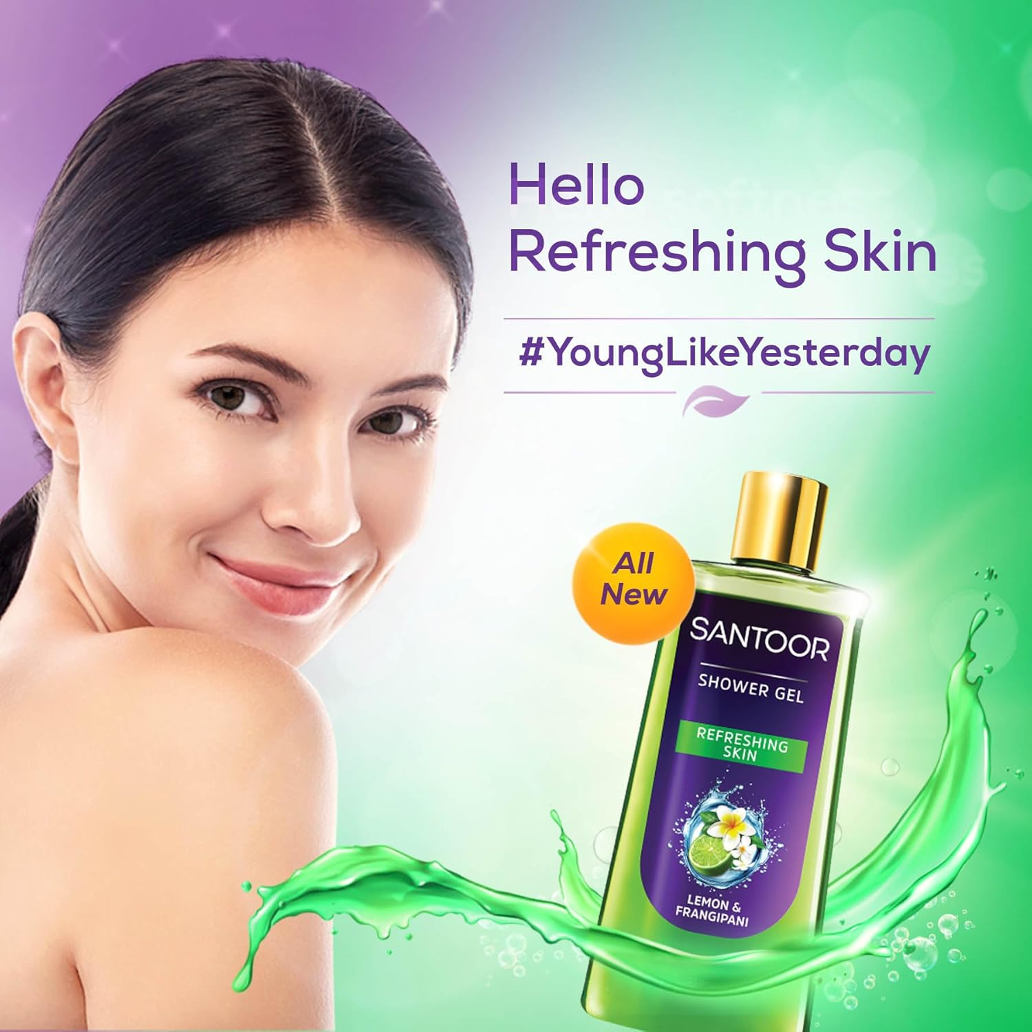 Santoor Refreshing Shower Gel with Natural Lemon & Frangipani Extracts| for Men & Women| for Soft and Fresh Skin| Suitable for All Skin Types| No Parabens| No Silicones| 250Ml