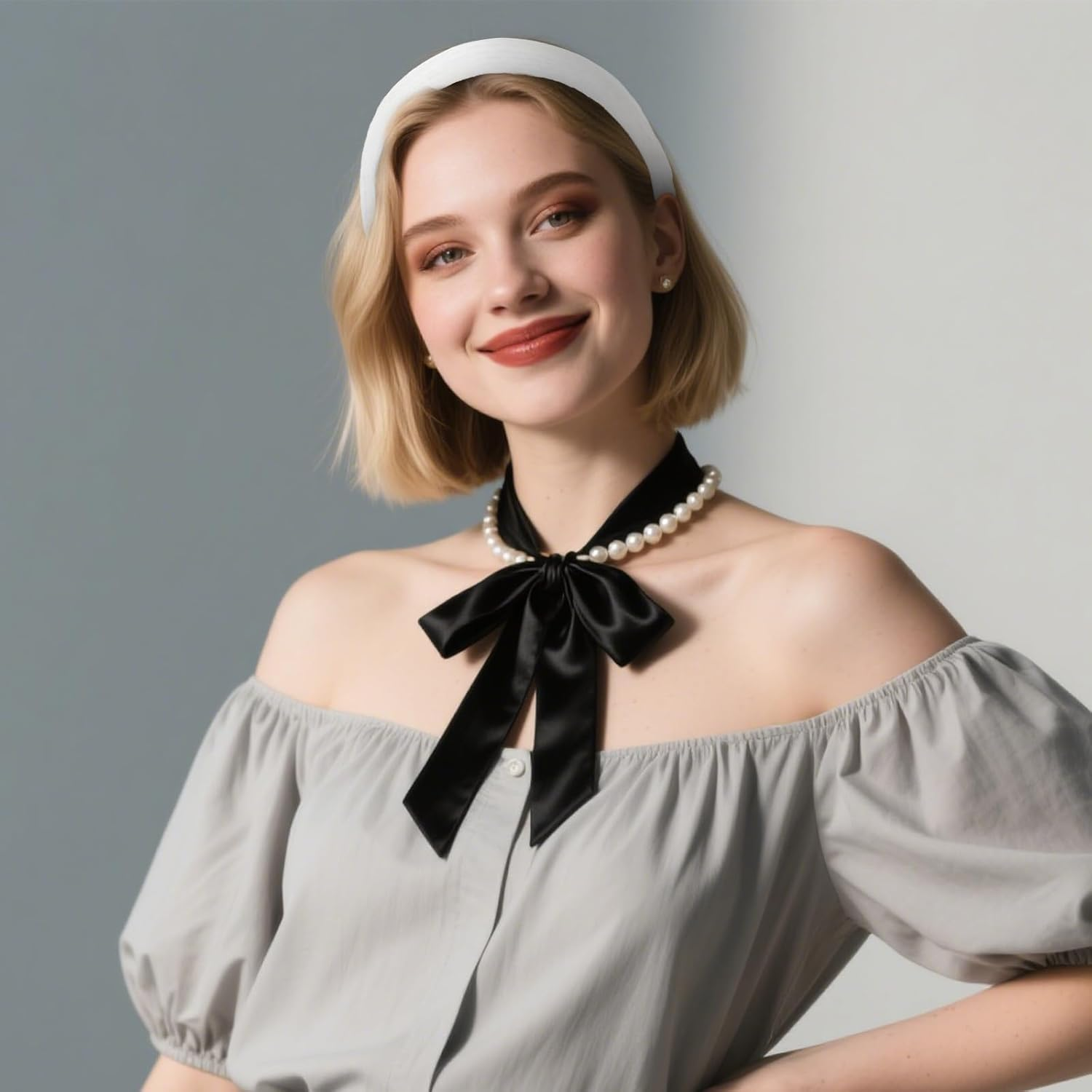 Pruadeor Pack of 2 Wide Headbands, Women'S Fashionable Hair Band for Women, Hair Accessories, White, Grey