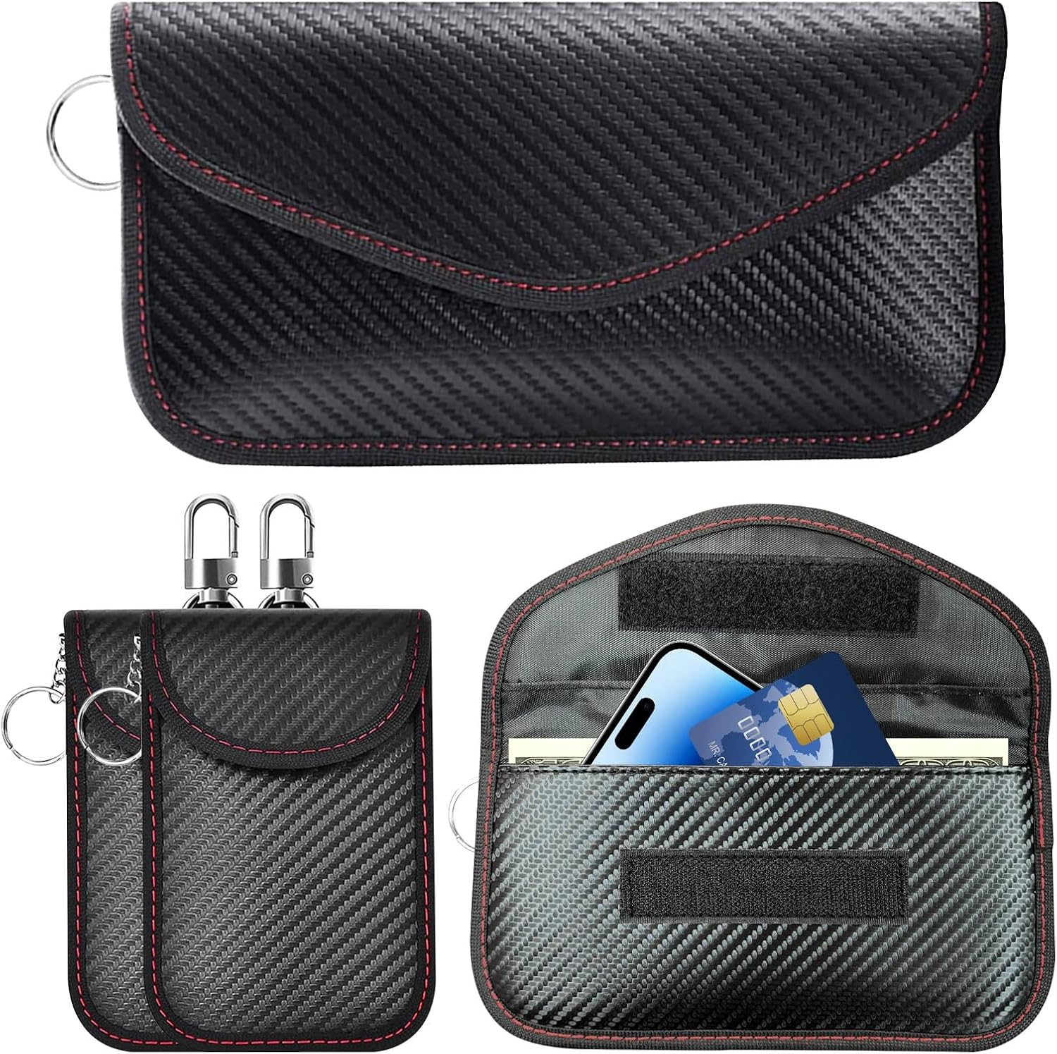 Faraday Pouch Car Keys, 3Pcs Faraday Bag, Car Key Signal Blocker, Waterproof Faraday Bag Key Fob Protector, Hook Securing Keyring, Anti-Theft Signal Blocker, Car RFID Blocker Bag for Car Security image number 3