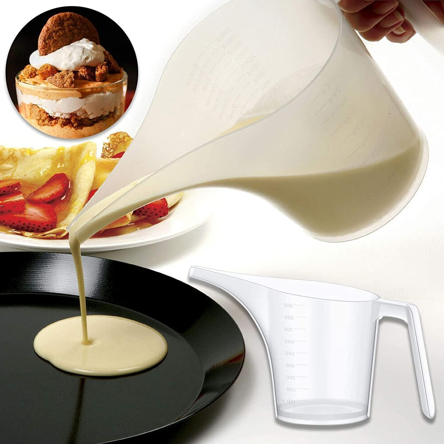 6 Pack Measuring Funnel Pitchers, 1000Ml Large Capacity Easy Pour Measuring Cup with Long Spout for Soap Cakes Making, Filling Muffin Pans, Bakeware Molds, Oils, Fluids (33OZ) image number 3