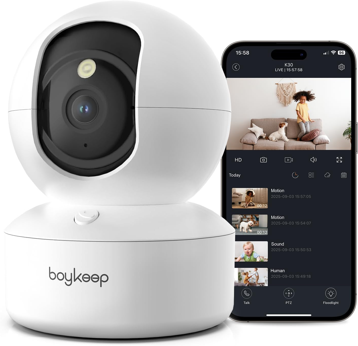 Boykeep Pet Camera 2K, Dog Camera with Phone App, Indoor Camera, Motion Detection & Tracking, Color Night Vision, Baby Monitor, 2-Way Audio, 5G/2.4Ghz Wi-Fi, Cloud&Sd, 12S Free Cloud Storage image number 1
