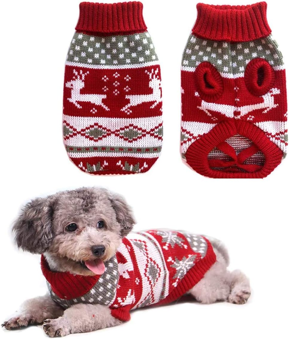 Vehomy Dog Christmas Sweaters Pet Winter Knitwear Xmas Clothes Classic Warm Coats Reindeer Snowflake Argyle Sweater for Kitty Puppy Cat-Xs image number 4