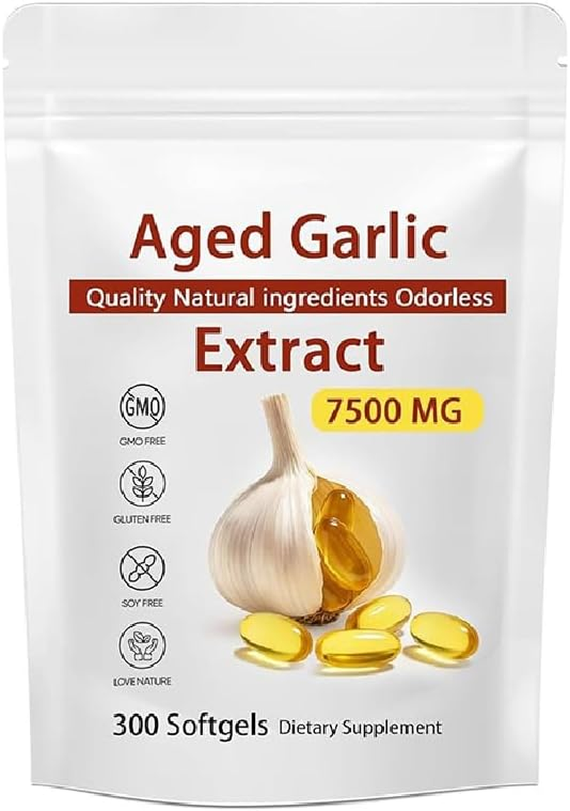 Odorless Garlic 7500Mg per Servings,300 Softgels | 2 Years Aged Garlic Extract, Grown Allium Sativum Bulb | Potent Antioxidant Supplement, Immune Support, and Heart Health