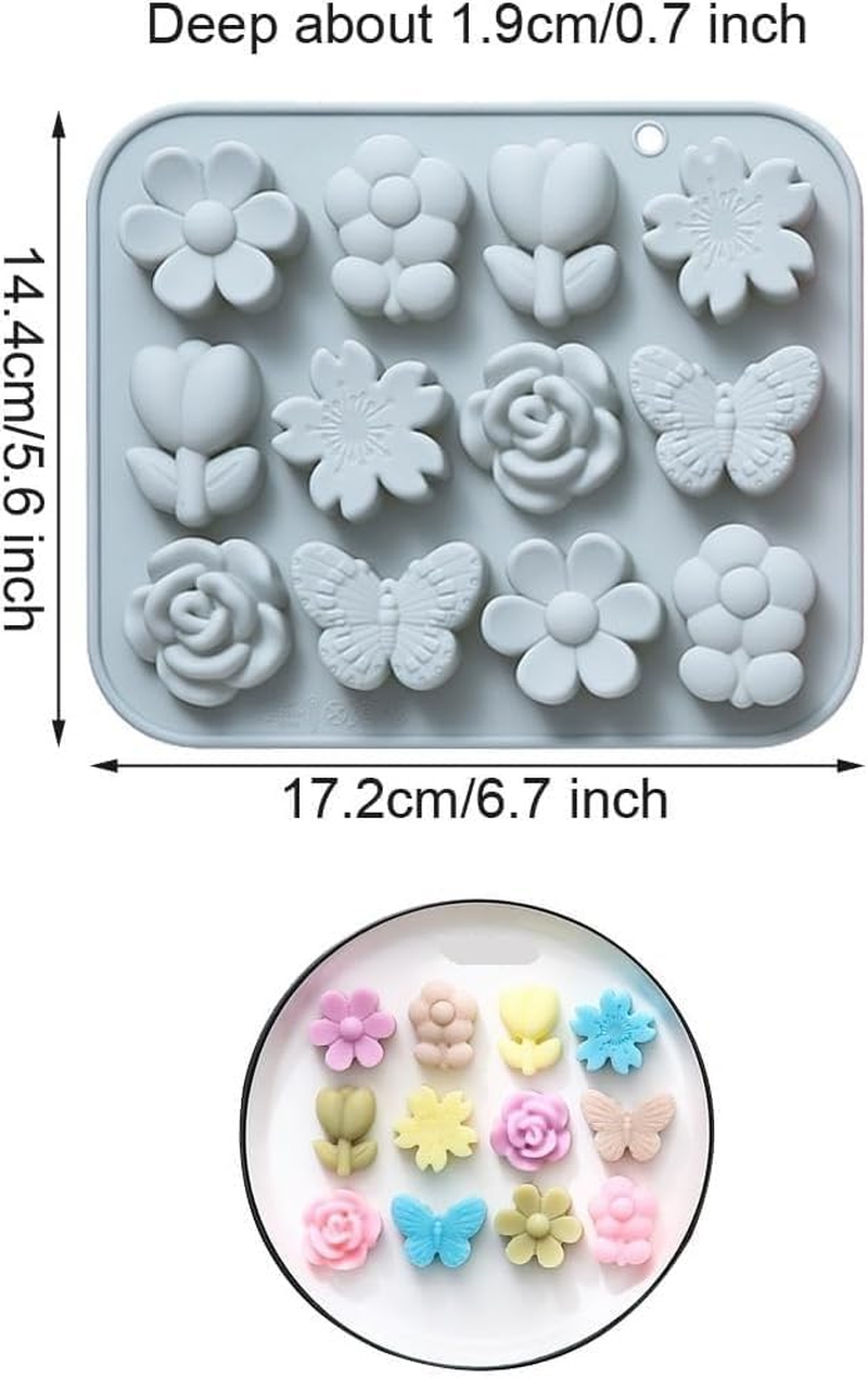 2 Pack Flower and Butterfly Silicone Cake Molds 12 Cavity 3D Flower Petals Mould Tray DIY Baking Decorating Tools for Chocolate Candy Cupcake Mousse (Style1, One Size) image number 1