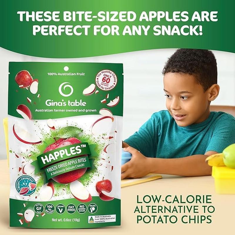 Gina&rsquo;S Table Happles &ndash; Freeze-Dried Apple Fruit Crisps (Just Apple) &ndash; Healthy, Low-Calorie Snack for Kids & Adults &ndash; 10 Pack (18G Each) &ndash; All-Natural, No Added Sugar, Gluten-Free image number 6