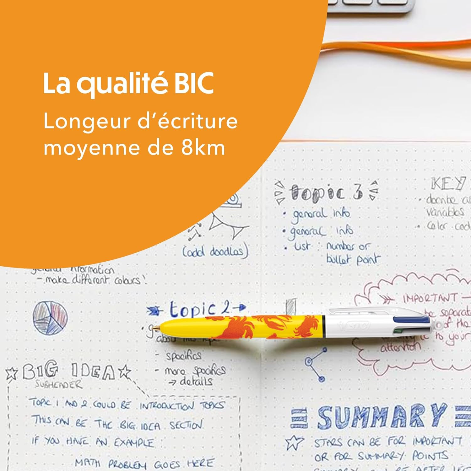 BIC 4 Colours Velours Ball Pens Medium Points (1.00 Mm) Sea Life Theme - 3 Assorted Designs, Pack of 6