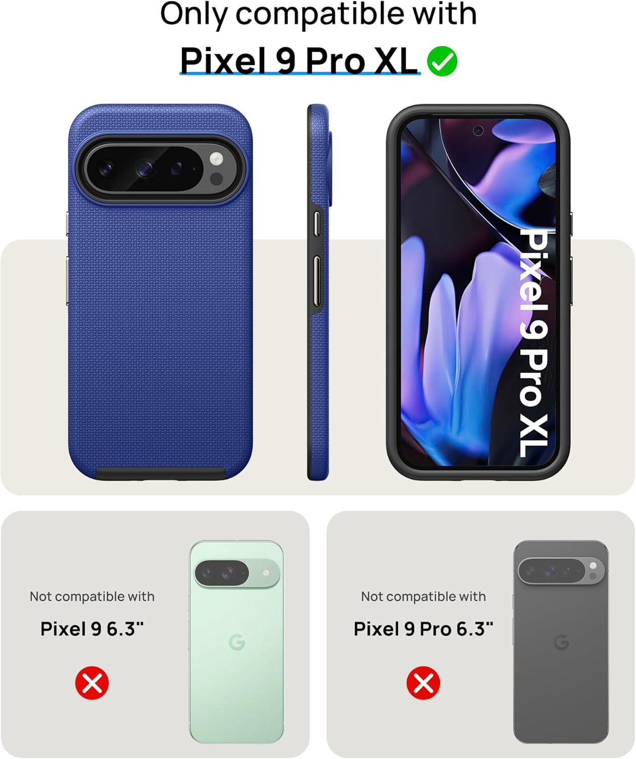 Vihibii for Google Pixel 9 Pro XL Case, [Double Layer Drop Protection] with 2X Screen Protector, Shockproof Silicone Inner Case & Rugged Outer Cover Phone Case for Google Pixel 9 Pro XL 2024, Blue image number 2