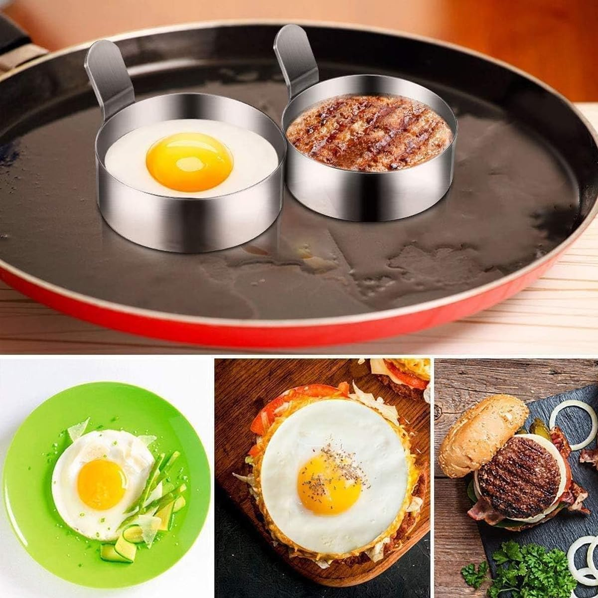 AIMALL Stainless Steel Egg Rings, 3.54 Inch Diameter, Set of 4, Professional Non-Stick Fried Egg Mold for Perfect Omelettes and Pancakes image number 3