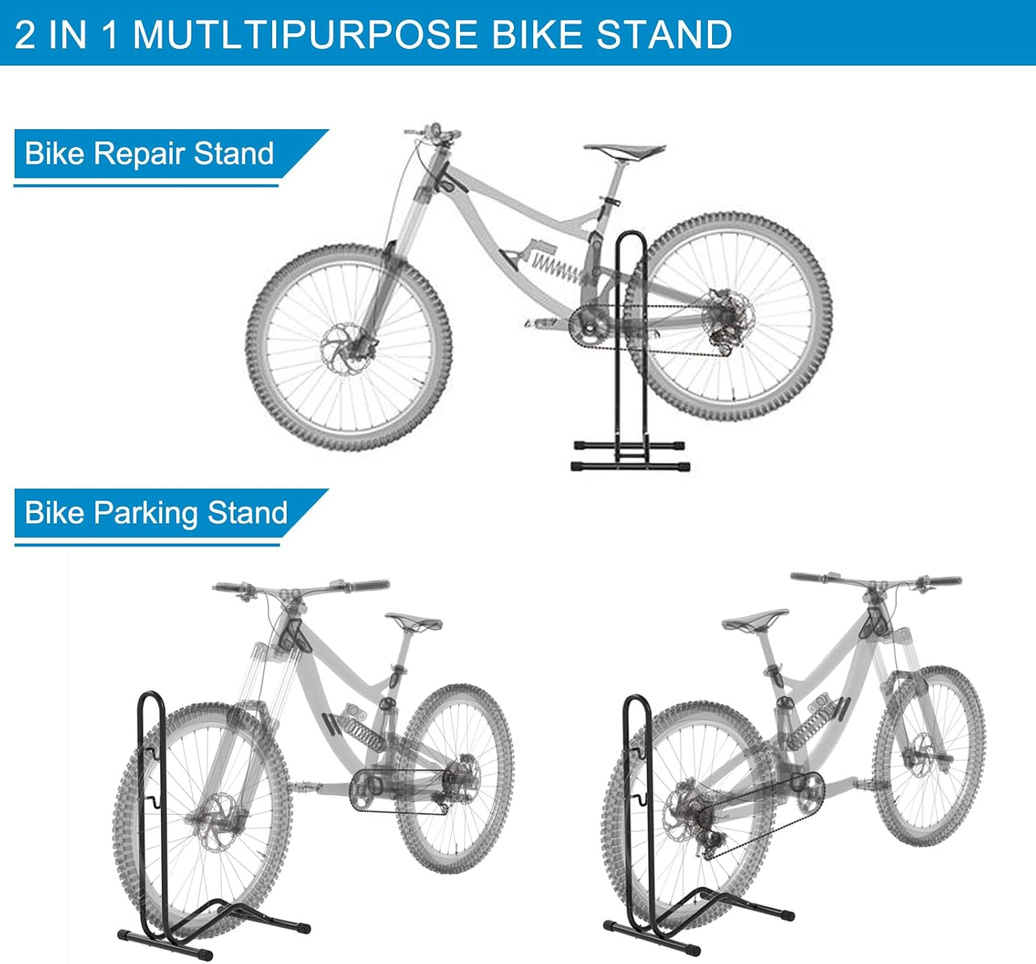 Bike Stand Freestanding Bicycle Stand Portable Space Saving Bike Storage for Mountain|Road|Kids Bike. Bicycle Parking Storage for Indoor|Outdoor. Bike Rack for Maintenance. image number 2