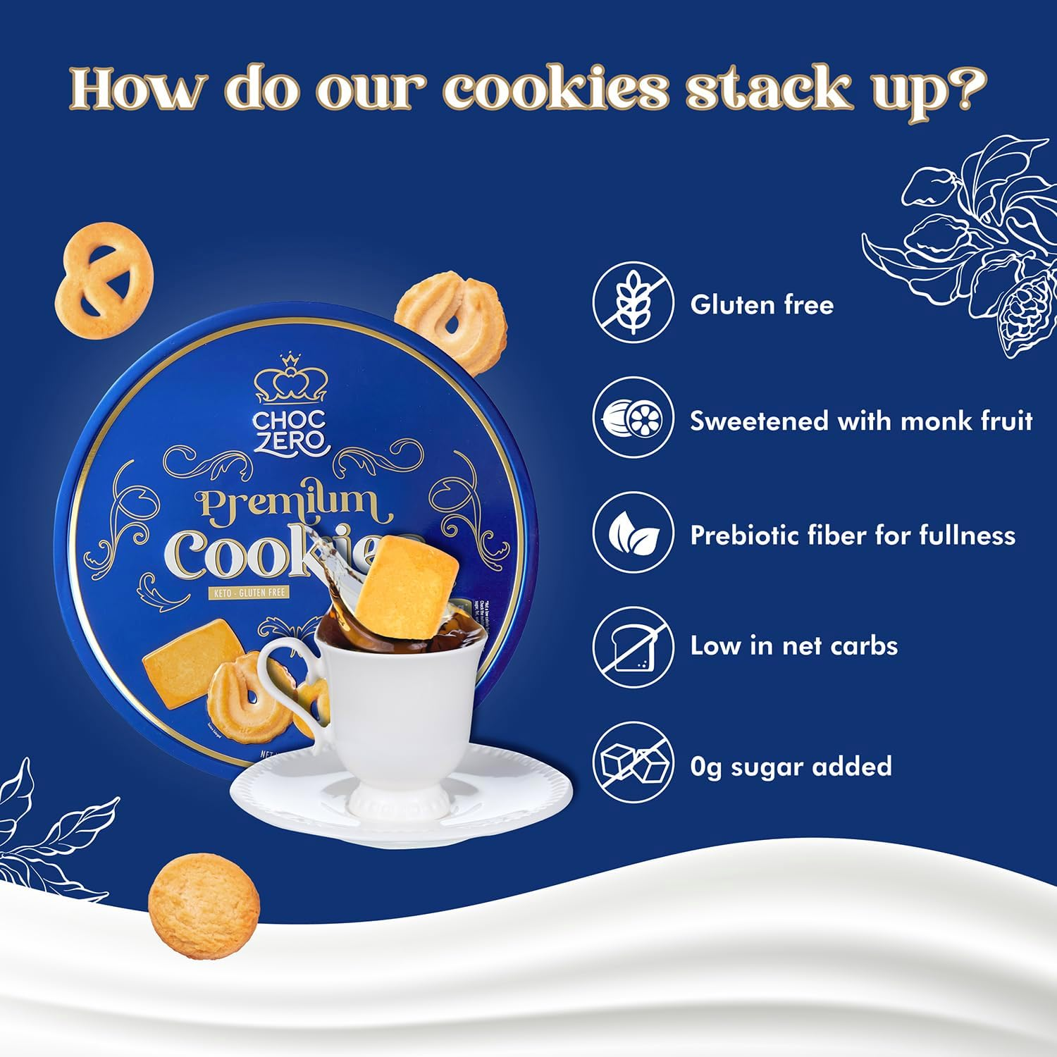 Choczero - Keto Butter Cookies - Danish Sugar Free Cookies, Large Gift Tin, Gluten Free, Low Carb (1 Can, image number 4