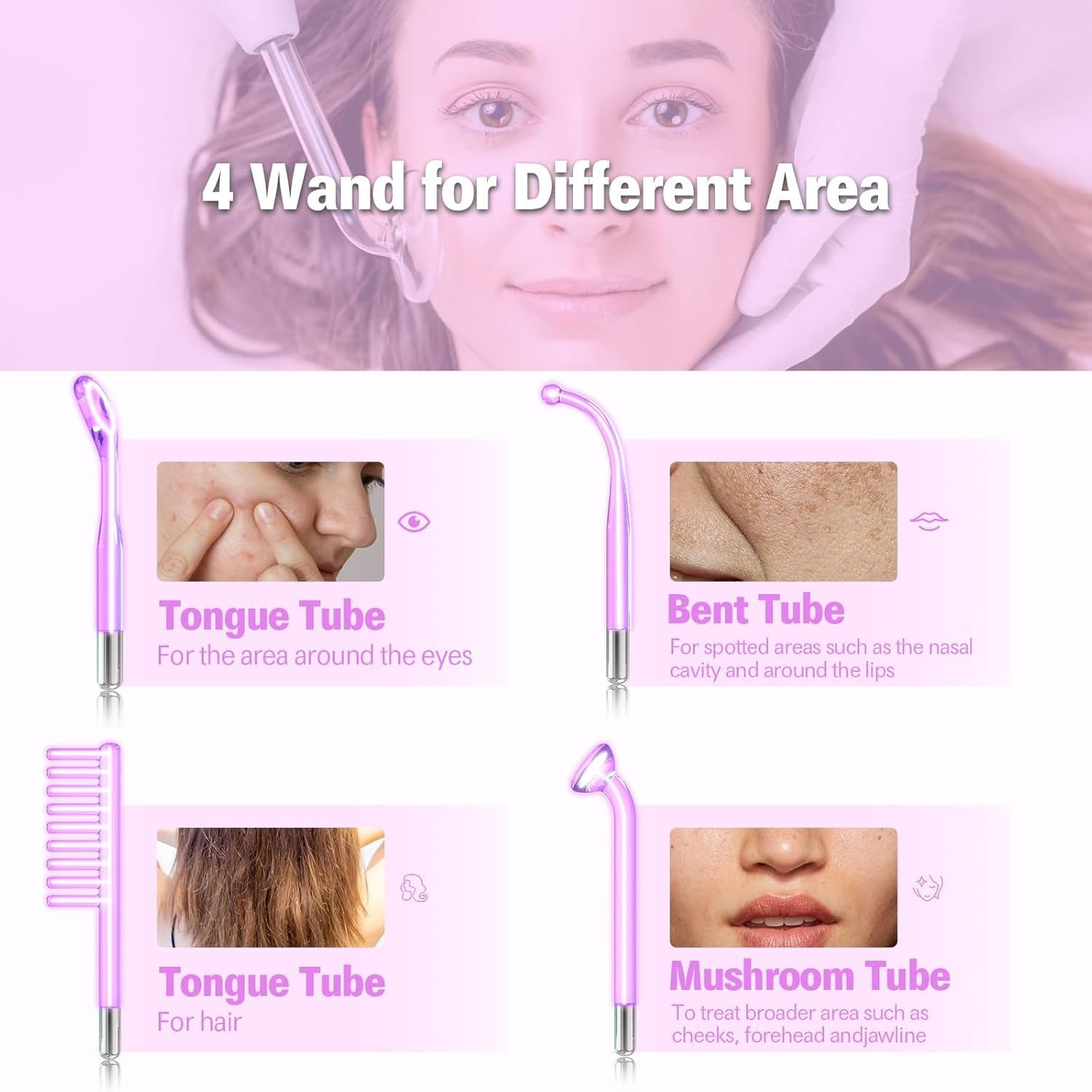 High Frequency Stick Face Portable Hand Electrode Stick Glass Tube Skin Therapy Device with 4 Argon Rods - Acne Treatment - Skin Tightening - Wrinkle Reduction image number 6