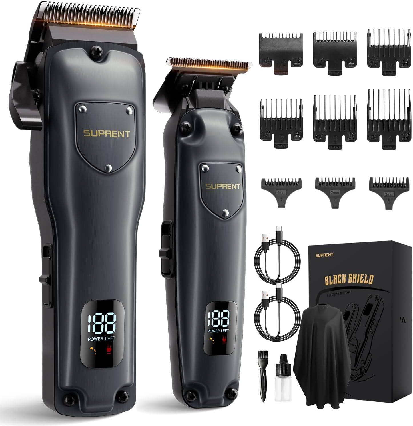 SUPRENT Hair Clippers for Men Professional, USB-C Rechargeable Cordless Clippers for Hair Cutting, Mens Hair Clippers and Trimmer Kit for Barber with LED Display for Barbers & Home Use (Black) image number 4