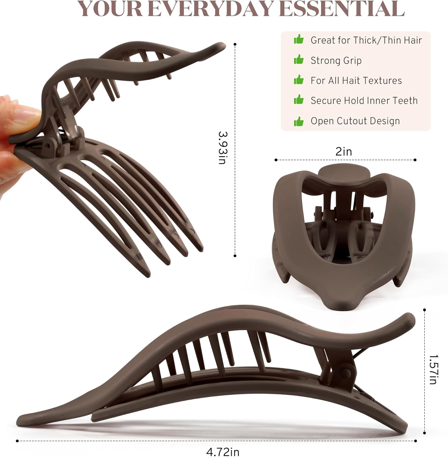 Flat Hair Clips for Women, 8 Pack French Concord Claw Clips for Medium Curly Hair, Strong Hold No Slip Grip Hair Claw Clips,Mother'S Day Gifts, Neutral Colors D - Neutral image number 4