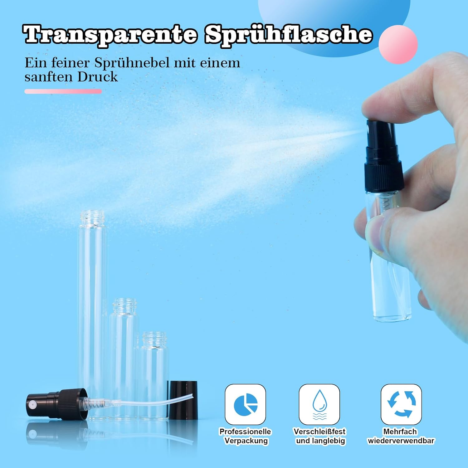 Pack of 30 Mini Perfume Atomisers, Portable Refillable Mini Glass Spray Bottle, Small Spray Bottle for Family, with Funnel, Pipettes and Label Stickers (Black, 3 Ml + 5 Ml + 10 Ml) image number 5