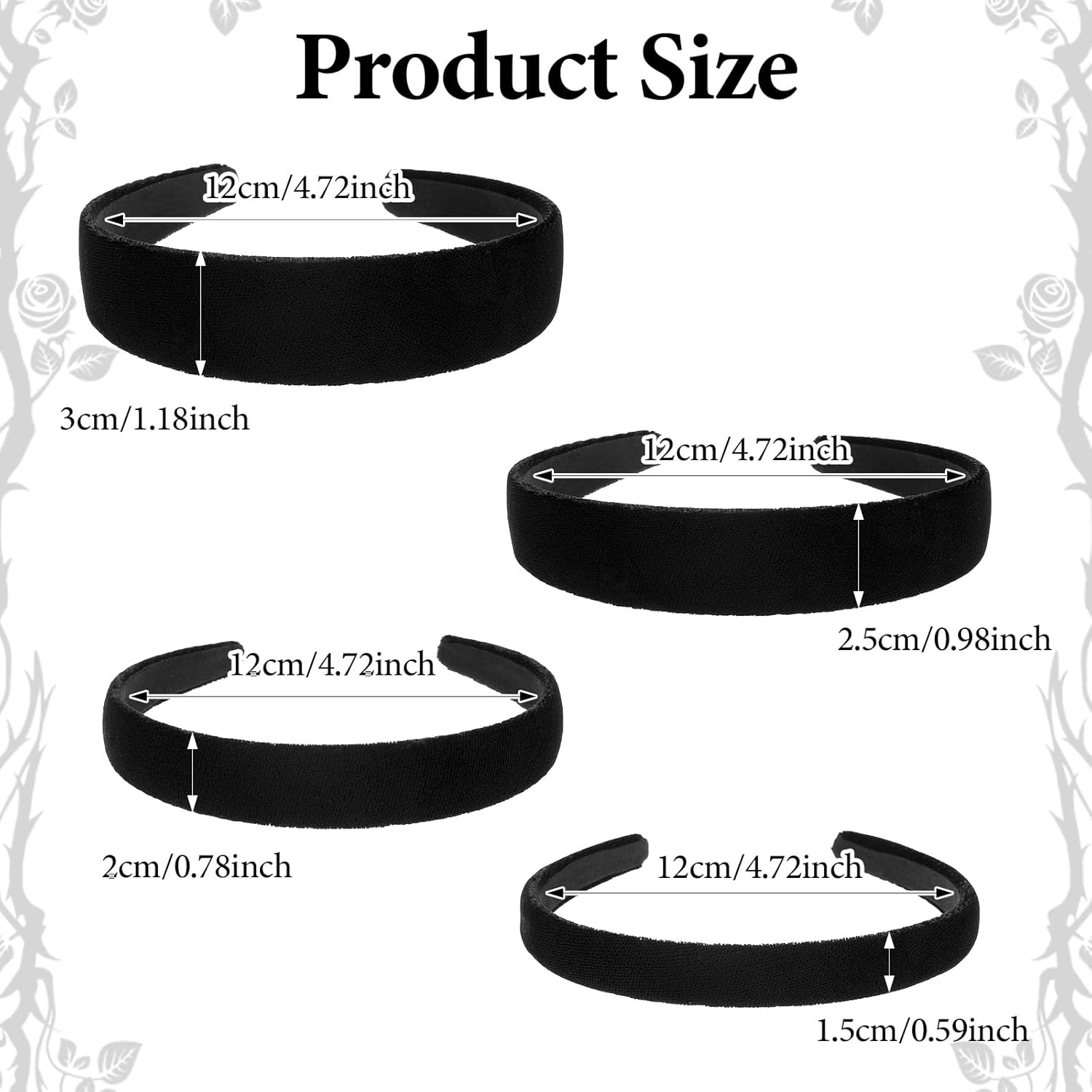 LXUEJIE Pack of 4 Women'S Black Velvet Headbands, Wide Headband, Vintage Hair Band, Simple Hair Bands, Velvet Fabric Headbands, Fashion Hair Accessories for Girls, Women, Everyday (4 Pieces) image number 1