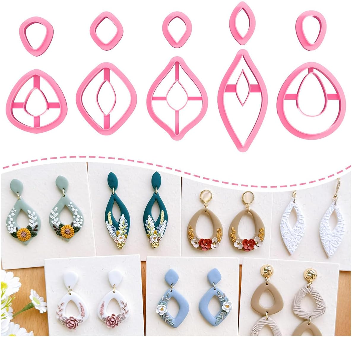 Keoker Clay Cutters, Organic Polymer Clay Cutters for Earrings Making, 20 Shapes Floral Polymer Clay Cutters, Studs Clay Cutters for Polymer Clay Jewelry (A+B)