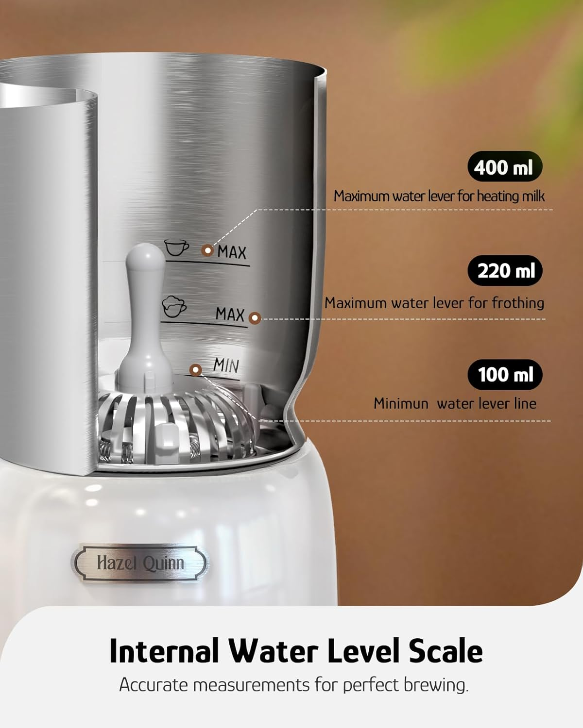 Hazel Quinn 400Ml Automatic Milk Frother & Steamer 5-In-1 Hot & Cold Froth Maker with Detachable Jug, LED Touch Control & Dishwasher Safe Pearl White image number 3