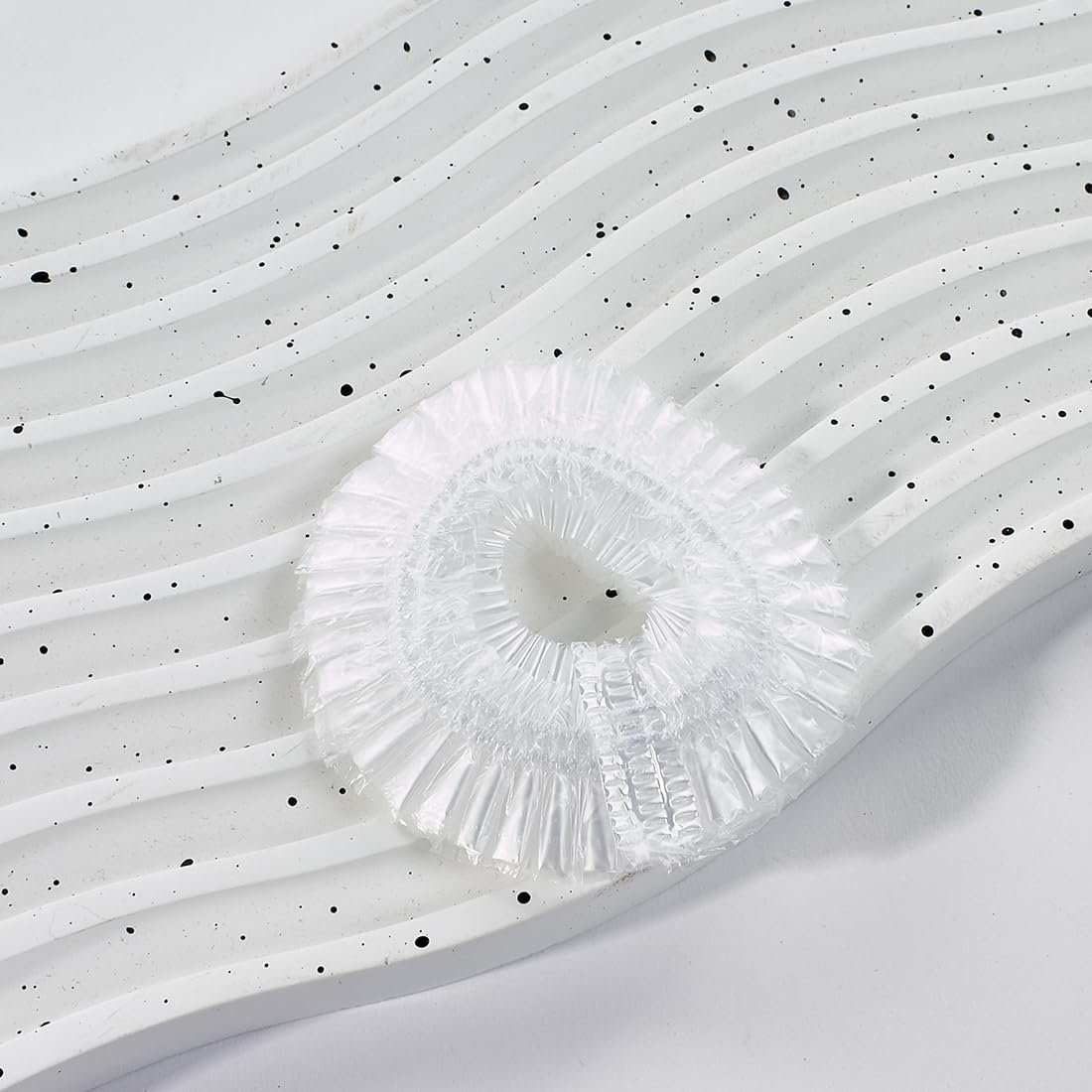 UTSAUTO 100 Pcs Disposable Shower Caps, 16.5" Thickening Plastic Hair Caps for Bath, Hair Treatment, Conditioning in Home Hotel Travel. (Clear White) image number 4