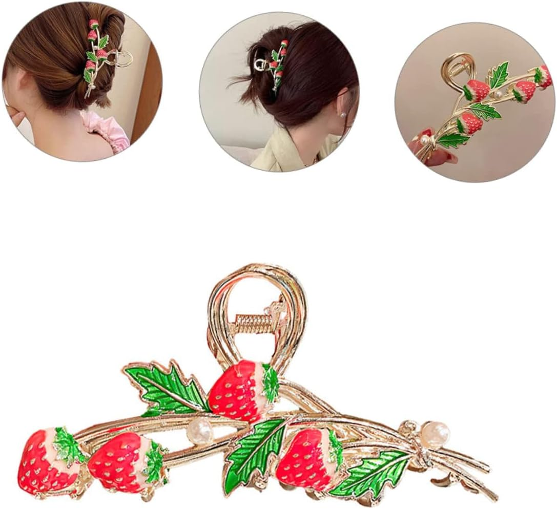 Strawberry Scratch, Hair Clip, Large Hair Clips for Large Hair Clip with Strawberries, Metal Hair Clip with Strawberries, Hair Accessories, Fruit Hair Clips image number 4