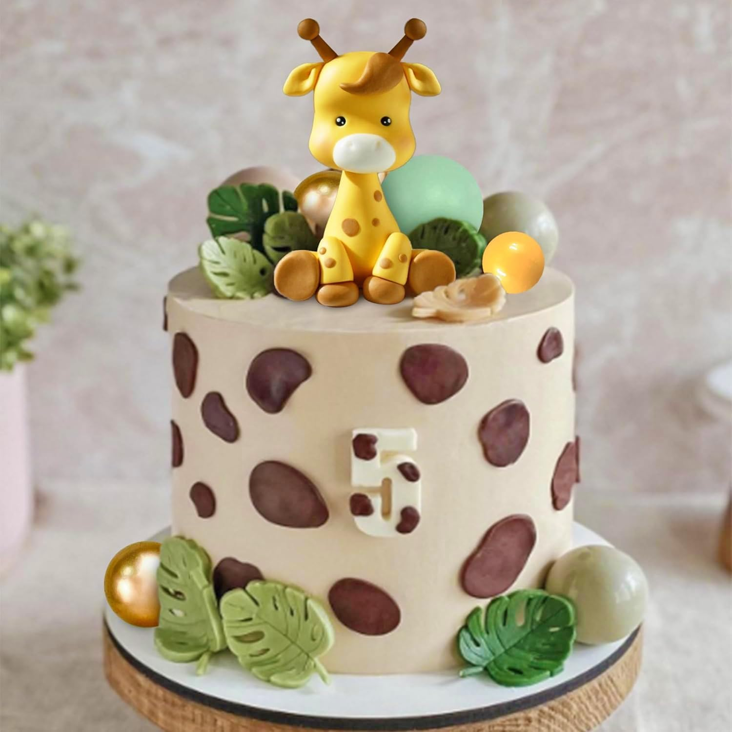 Giraffe Cake Topper,Forest Animals Cake Decorations, Birthday Cake Decoration, Safari Cake Decoration for Wild Animals Themed Birthday Party Supplies.