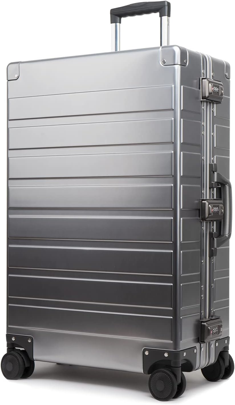 Travelking Multi-Size All Aluminum Hard Shell Luggage Case Carry on Spinner Suitcase by Travelking 20"-28", Silver, 20"