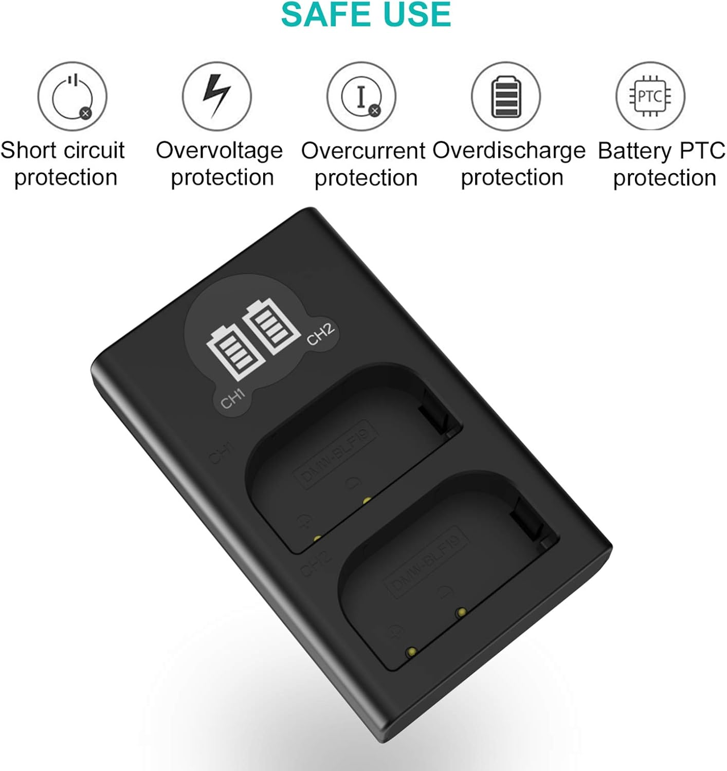 DMW-BLF19 DMW-BLF19E Battery (2 Pack) and Dual USB Charger Kit for Lumix DMC-GH3 DMC-GH3A DMC-GH3H DMC-GH4 DMC-GH4H DC-GH5 DC-GH5S DC-G9 image number 4