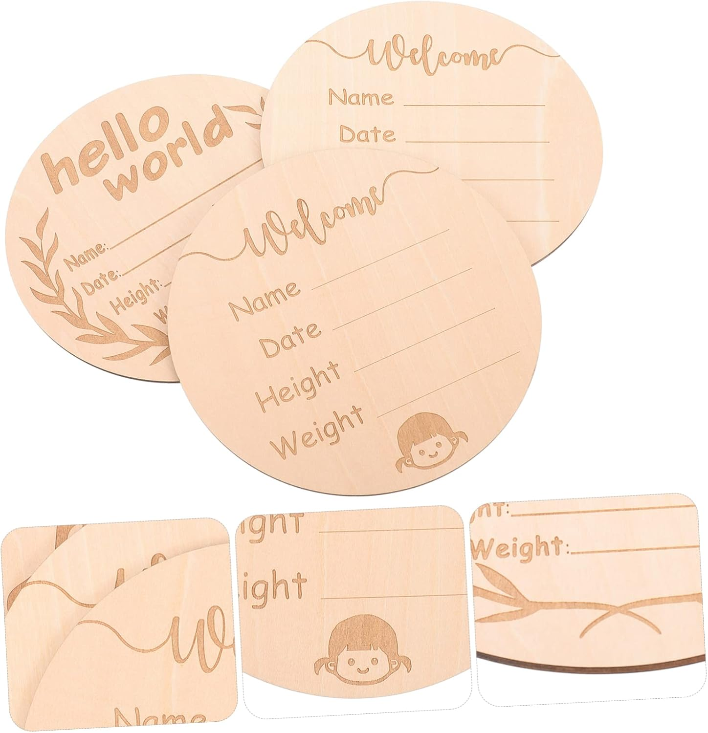 FRCOLOR 3Pcs Milestone Cards Set Wooden Newborn Name Signs for Hospital Growth Commemorative Cards for Recording Height Weight Special Moments image number 2