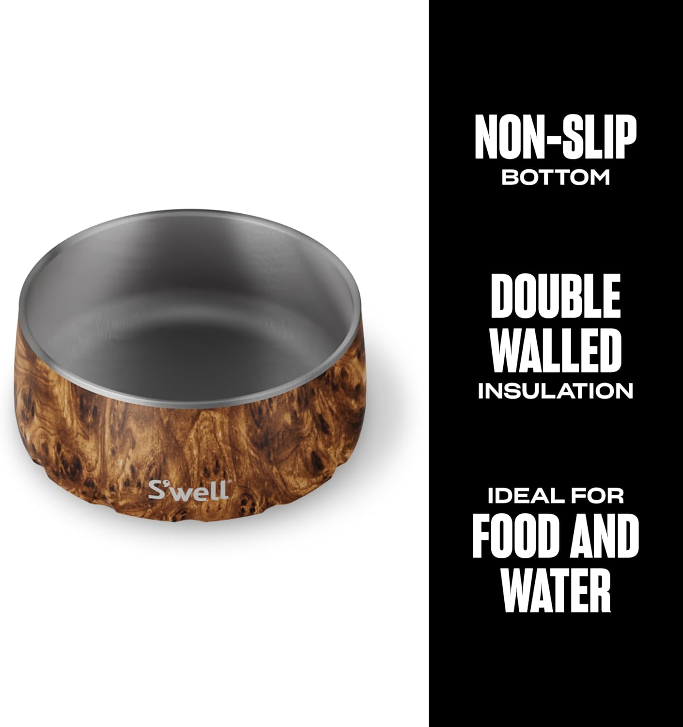 S'Well Stainless Steel Dog Bowl - for Small to Medium Size Dogs - 16Oz, Teakwood - Non-Slip and No-Spill Design with Rubber Bottom, and Dishwasher Safe - Bpa-Free Pet Bowl for Food and Water image number 7