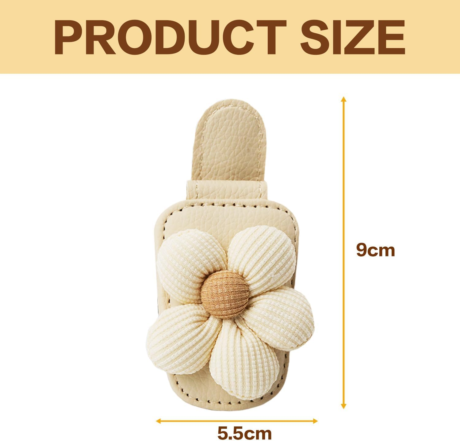 2 Pack Flower-Shaped Sunglass Holder for Car Visor &ndash; Beige Magnetic Leather Glasses Clip, Eyeglass Holder & Ticket Card Organizer, Universal Car Interior Accessory