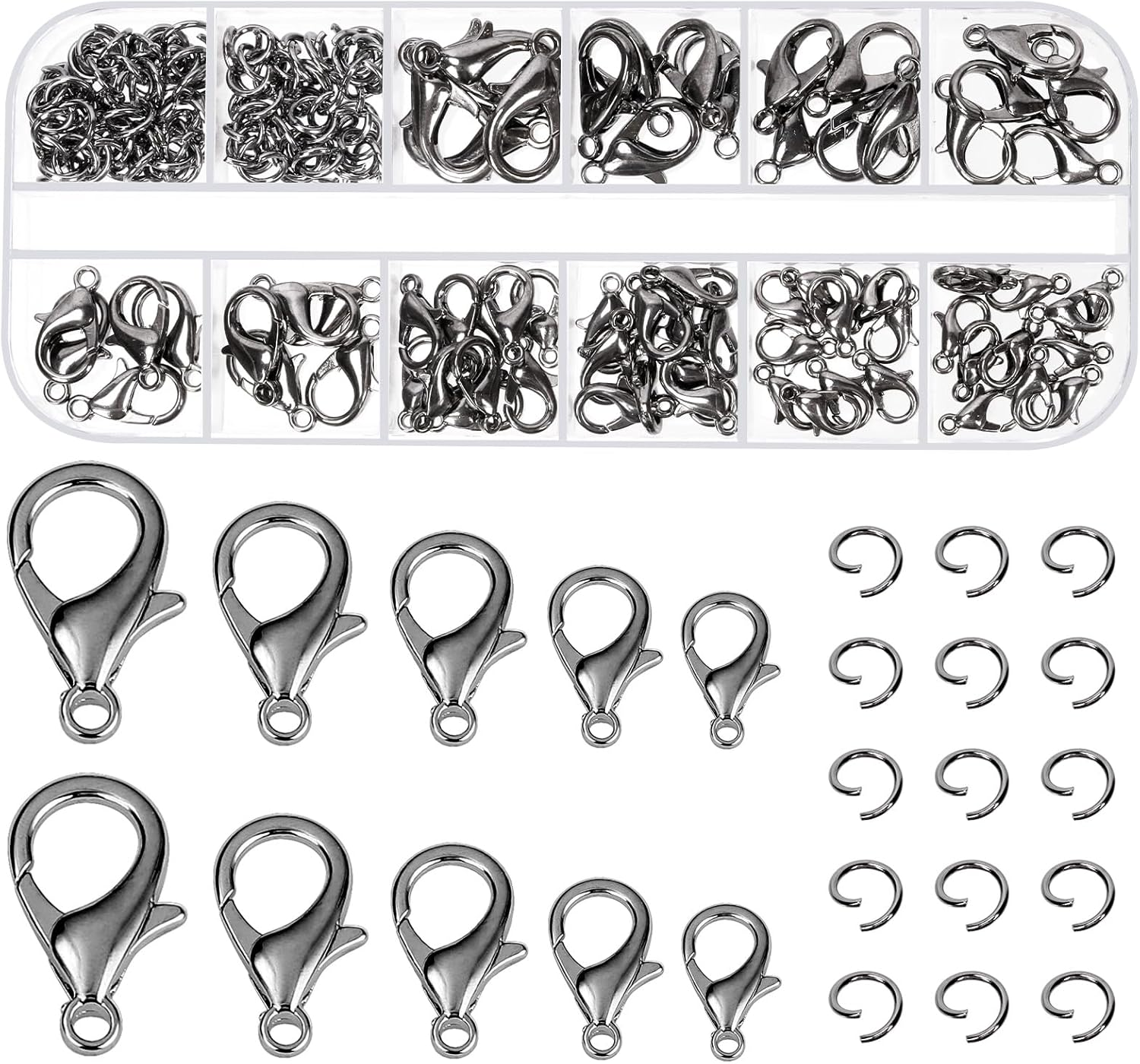 Glarks 170Pcs Bronze Lobster Claw Clasp with Open Jump Rings Kit 10Mm 12Mm 14Mm 16Mm 18Mm Necklace Clasps for Bracelet Necklace Jewelry Making