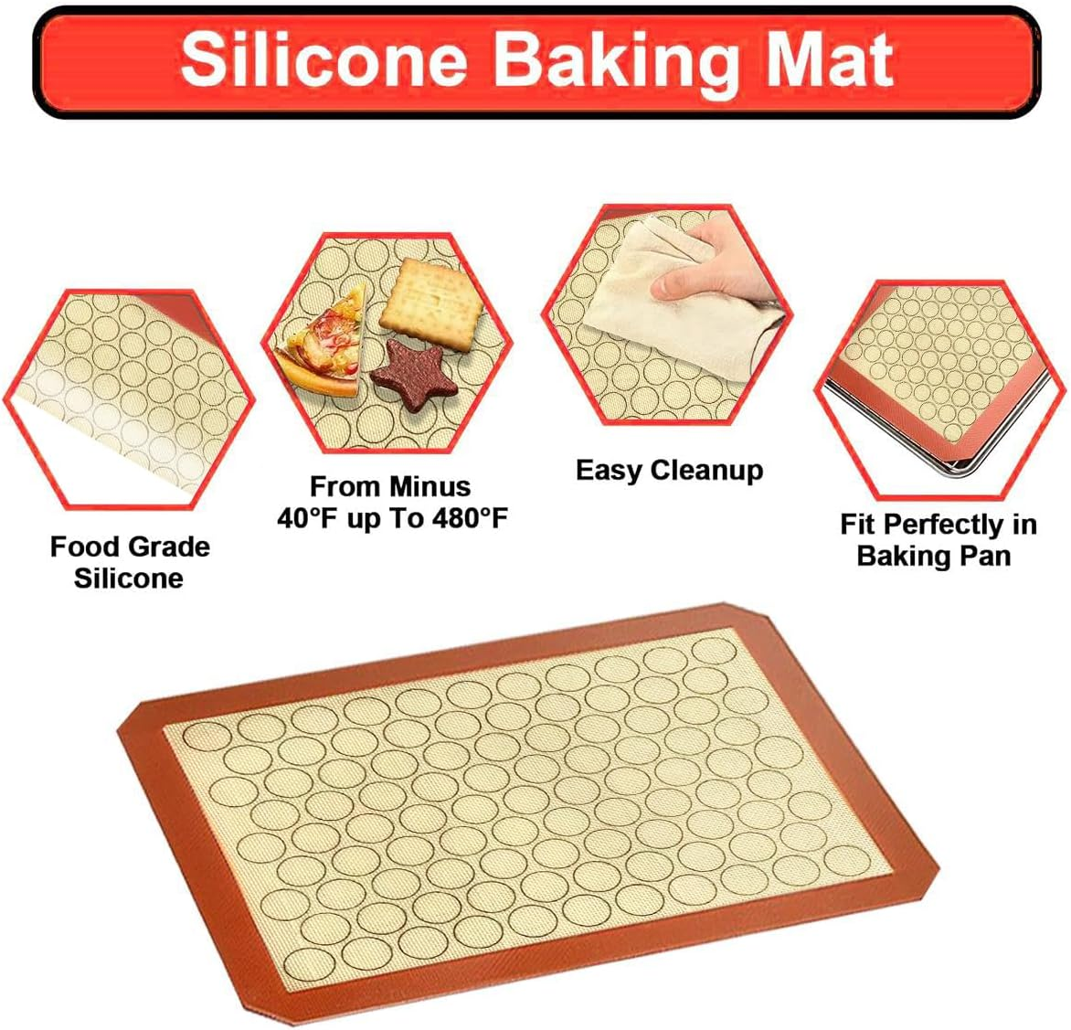 Kitment Baking Trays for Oven, Baking Sheet Cooling Rack with Silicone Mat Set, Stainless Steel Cookie Pan with Oil Brush, Non-Toxic Rectangle Toaster Oven Tray (2 Sheets + 2 Racks + 1 Mat + 1 Brush) image number 6