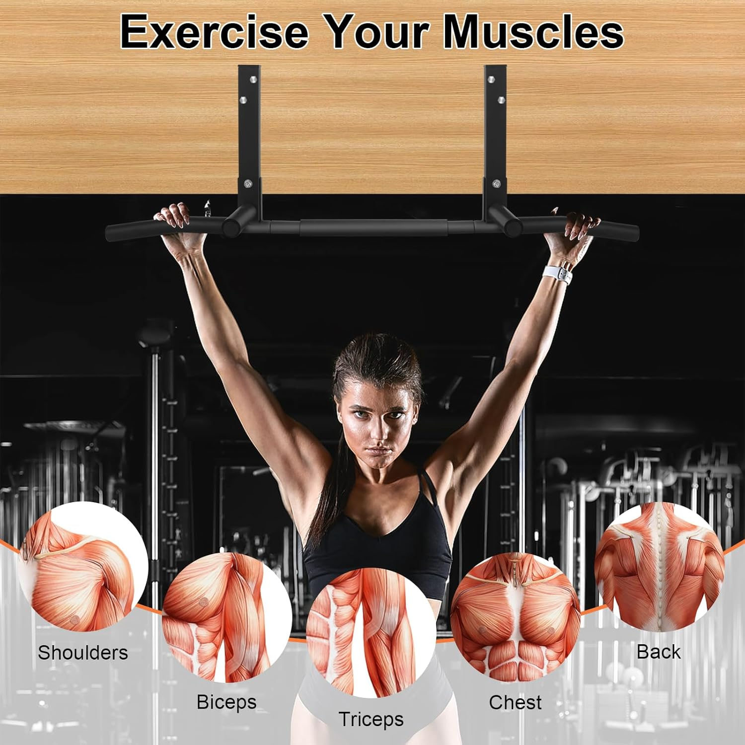 Raylove Pull up Bar 440 Pounds Max Weight Capacity - Heavy Duty Steel Multi-Grip Strength Training Bar for Ceiling/Overhead Mount, Chin-Up & Pull-Up Fitness Trainer for Home Gym, Men & Women image number 4