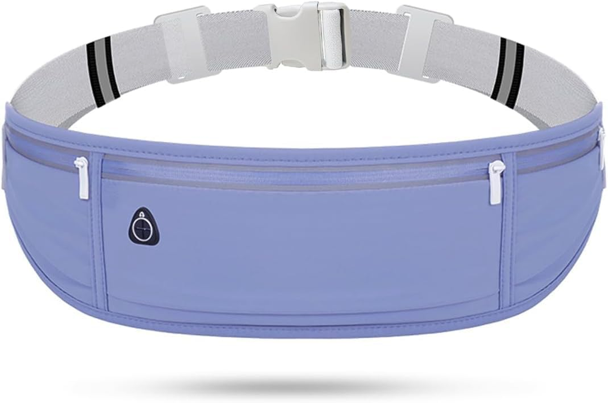 Slim Running Belt Fanny Packs for Women & Men, 3 Pockets Adjustable Reflective Waist Pack Runners Bag Money Belt Phone Holder for Running Sports Hiking Traveling (Black)