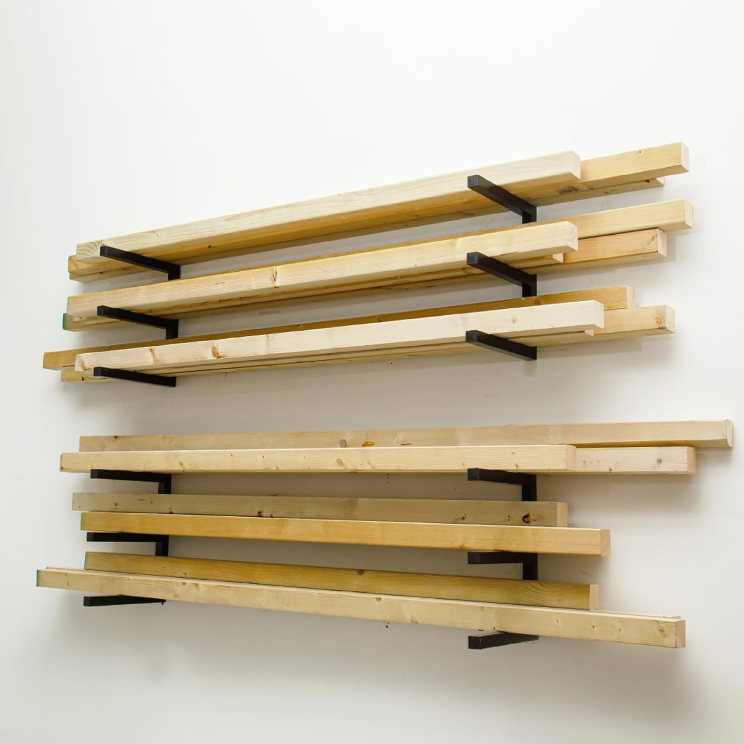 MOOMSINE Lumber Storage Rack Wall Mount, Heavy Duty Metal Wood Organizer with 3-Level Each Shelf Holds up 200 Lbs, Indoor & Outdoor Use