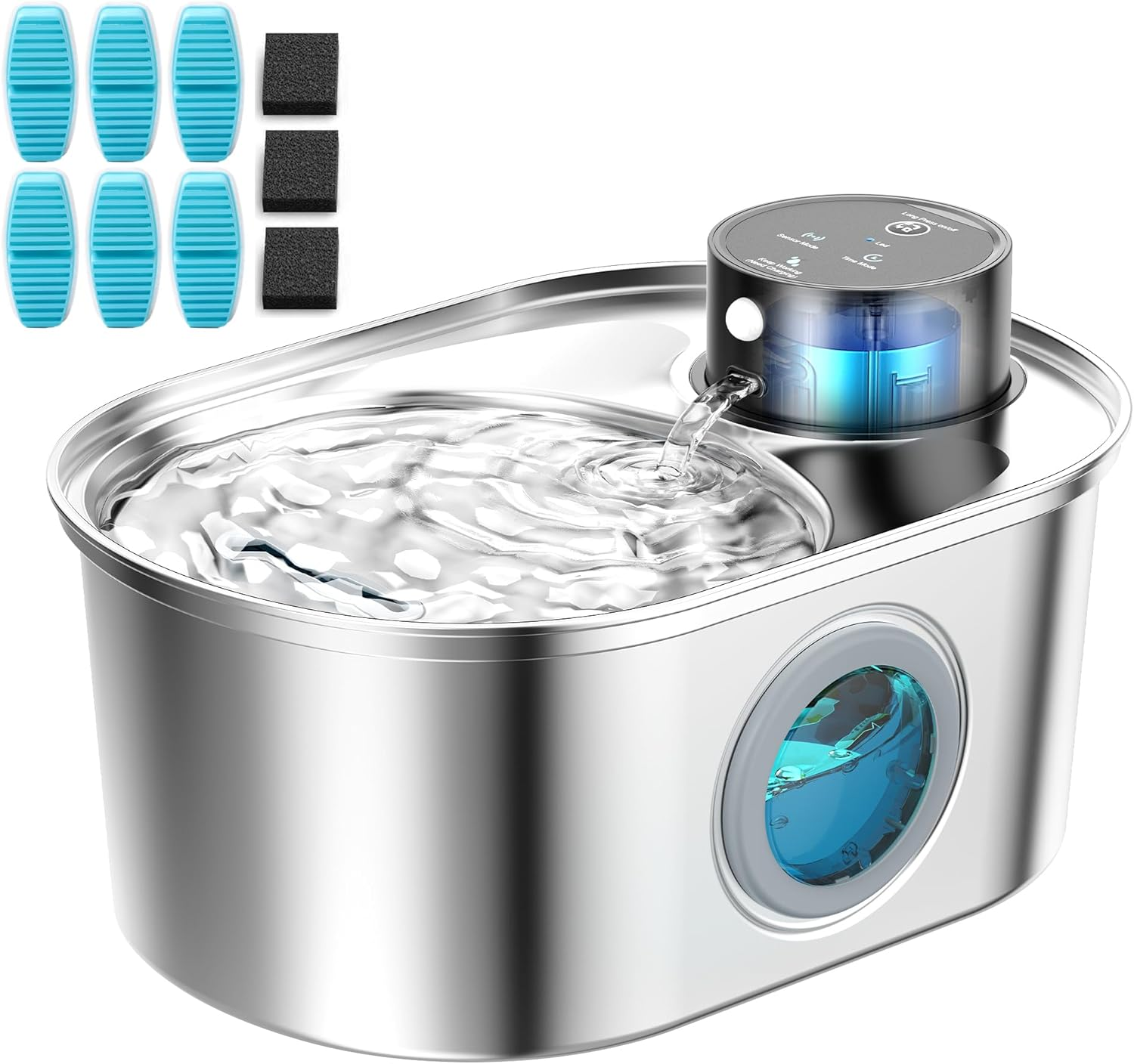 Wireless Cat Water Fountain: Battery Operated Stainless Steel Pet Fountain, Automatic Cordless Water Dispenser Indoor, Metal Bottle for Drinking, Rechargeable Dog Water Bowl(6 Filters+ 3 Sponges) image number 4