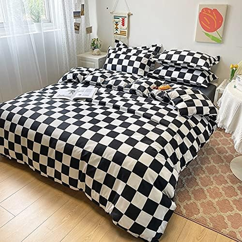 Lunoroey Checkered Duvet Cover Set King Size Black and White Checkerboard Plaid Grid Quilt Cover Geometric Microfiber Soft Bedding Set (1 Duvet Cover and 2 Pillowcases) image number 2