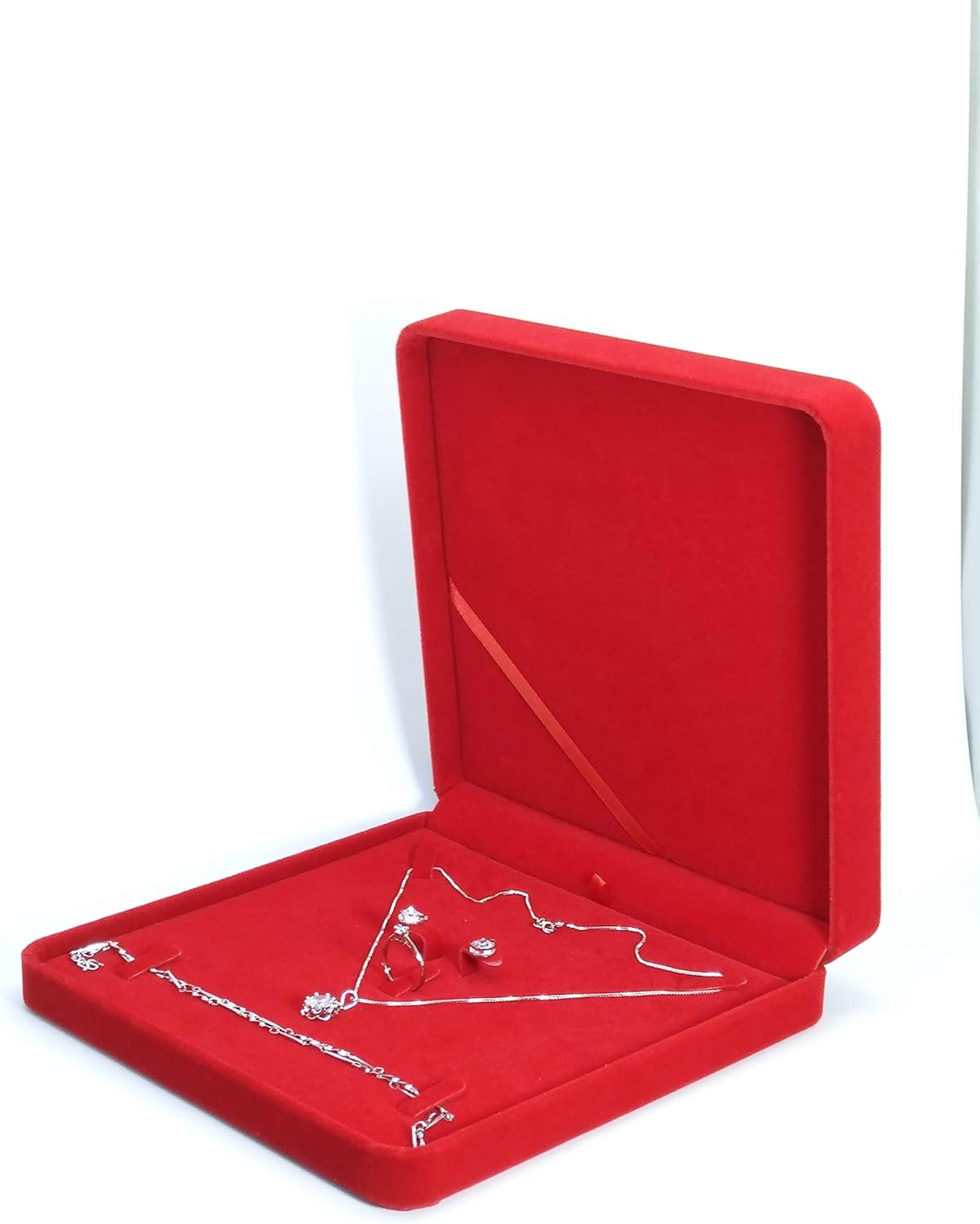 TIKIYOGI Jewelry Set Velvet Box Necklace Earring Ring Necklace Bracelet Gift Display Case Wedding Jewelry Storage Holder (Red) - Beige image number 4