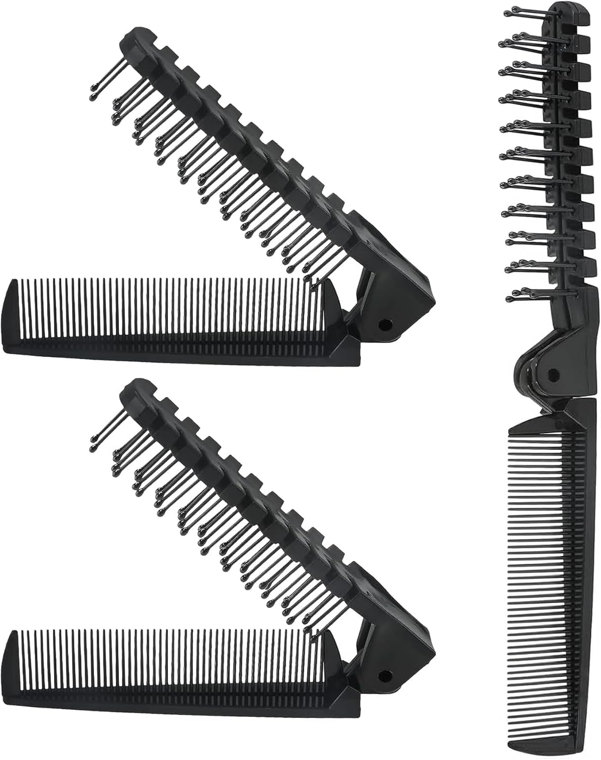 3Pcs Portable Foldable Brush Comb, Travel Hair Comb Mini Pocket Comb Double Headed Hair Brush Plastic Folding Comb Massage Head Brush for Men Women (Black) image number 2