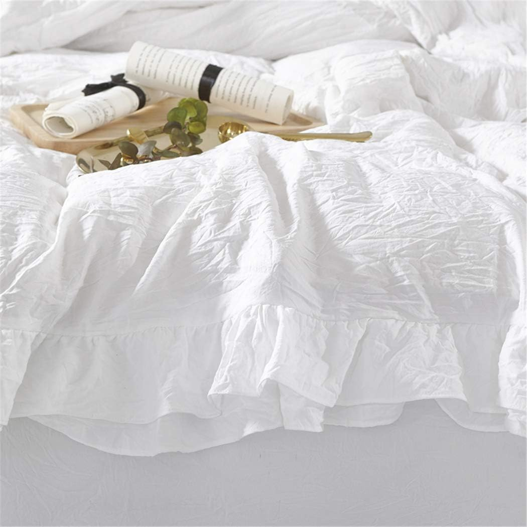 MOOWOO Ruffle Duvet Cover Set, Soft and Breathable Washed Microfiber 3Pcs Bedding Set, Shabby Chic Farmhouse Duvet Cover and Pillow Shams, Zipper Closure & Corner Ties, Easy Care -(White, Queen) image number 1