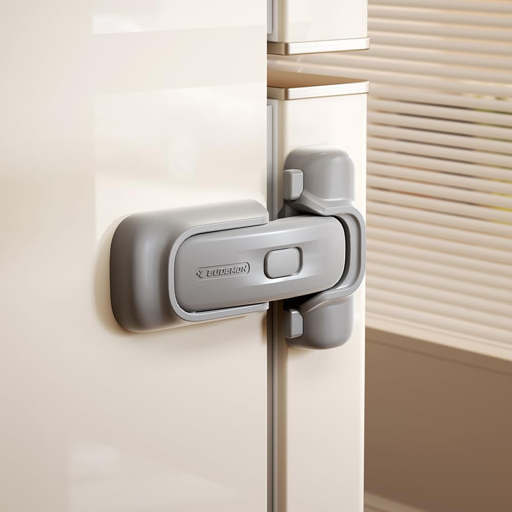 EUDEMON 1 Pack Refrigerator Lock, Child Proof Fridge & Freezer Lock for Kids & Toddlers, Easy to Install,No Tool Need or Drill (Grey)