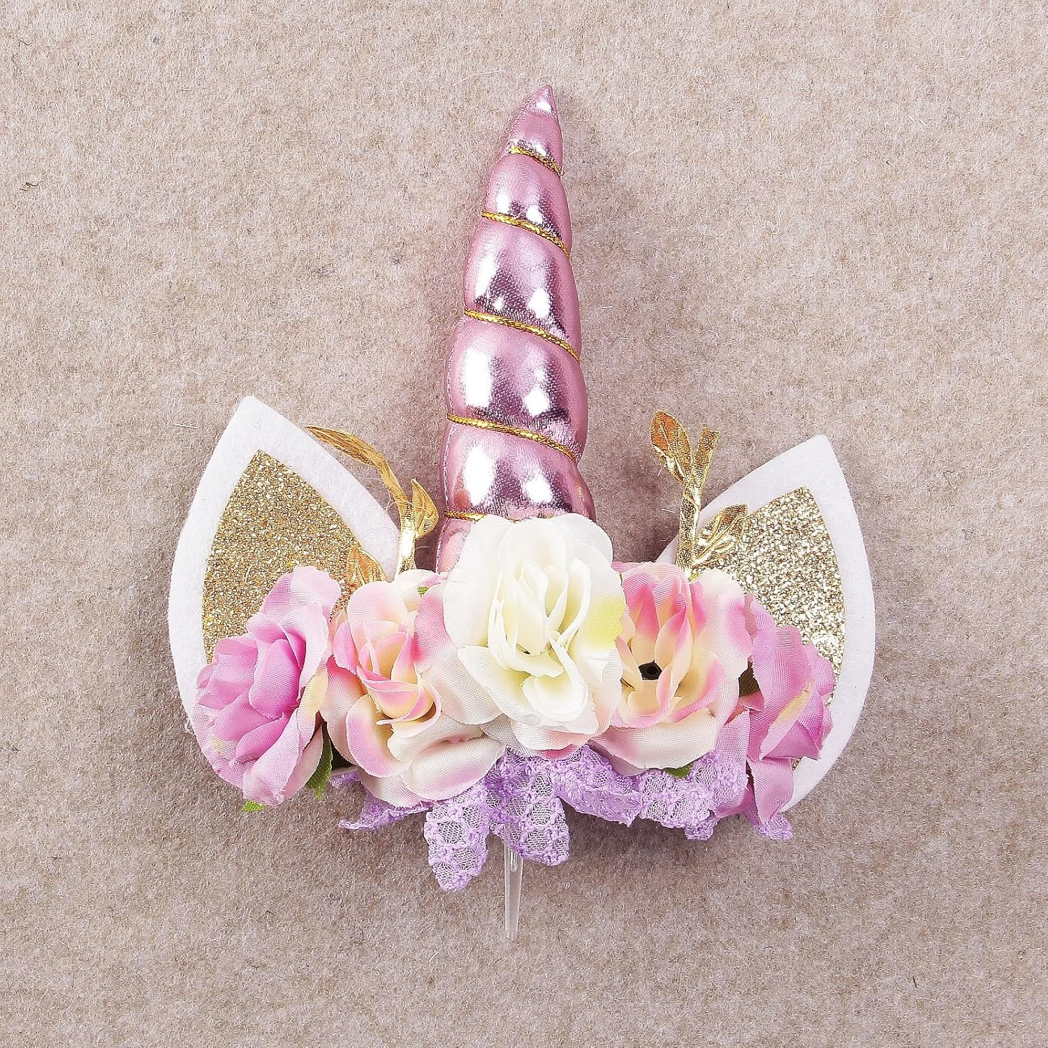 Nishine Rose Floral Unicorn Cake Topper Birthday Party Cake Decoration (Pink&Ivory) image number 4