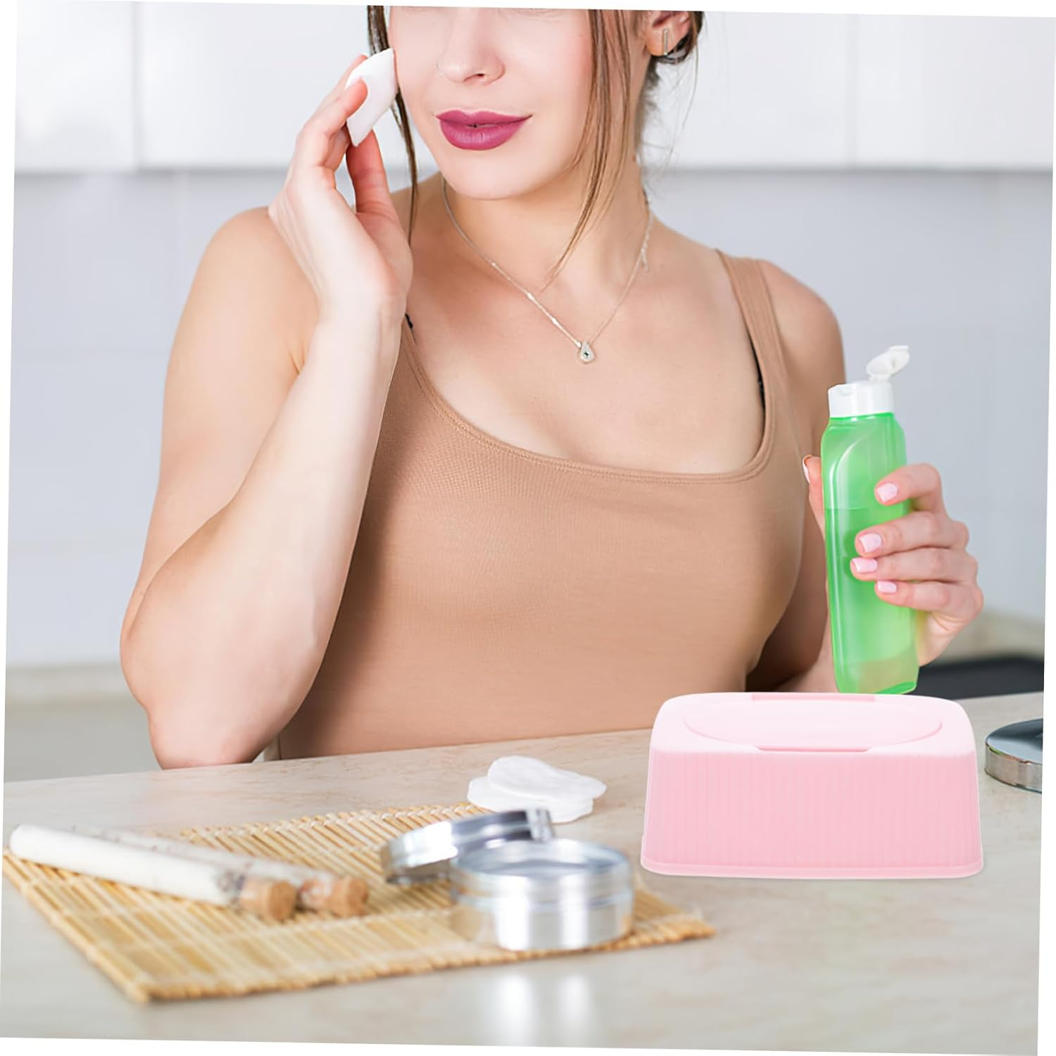 Wet Wipes Storage Box Pink Wipes Holder for Home Nursery Dustproof Portable for Travel image number 2