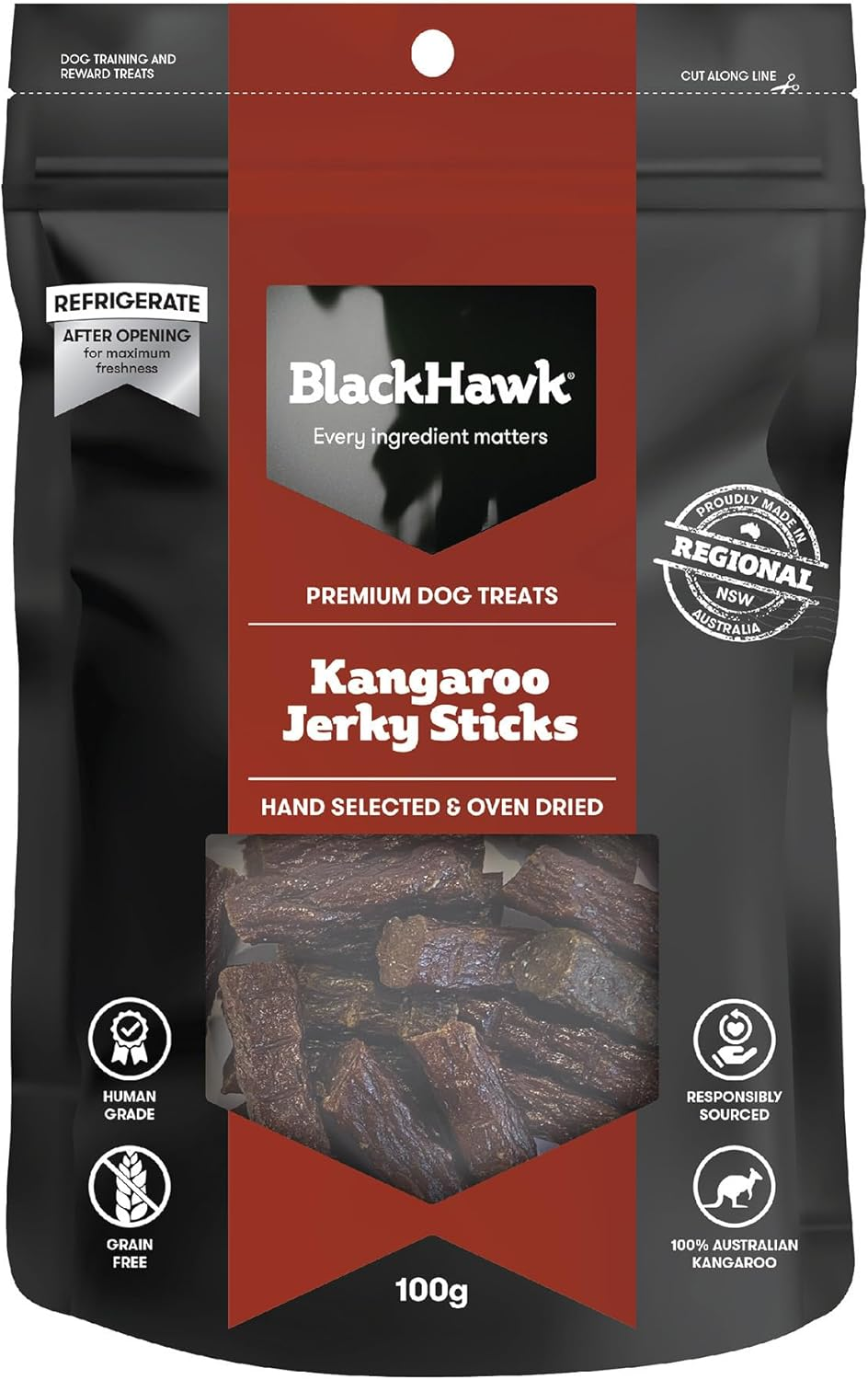 Black Hawk Kangaroo Jerky Sticks Dog Treat 100 G image number 2