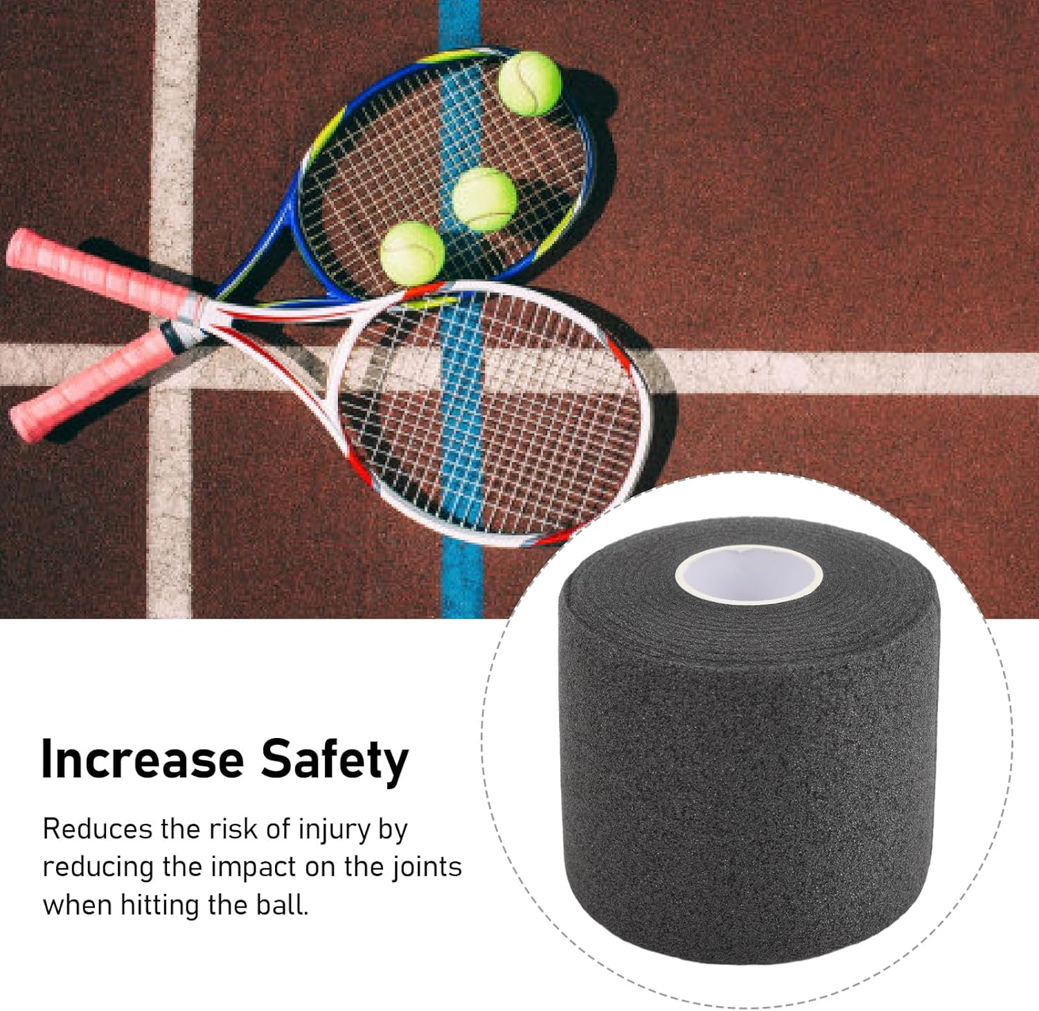 Badminton Racket Cushion Wrap, Polyurethane Shock Absorption Tape for Tennis Racket, with Comfortable Grip Adjustment, Support Stability and Control, Reduce Fatigue, Protect Joints image number 6