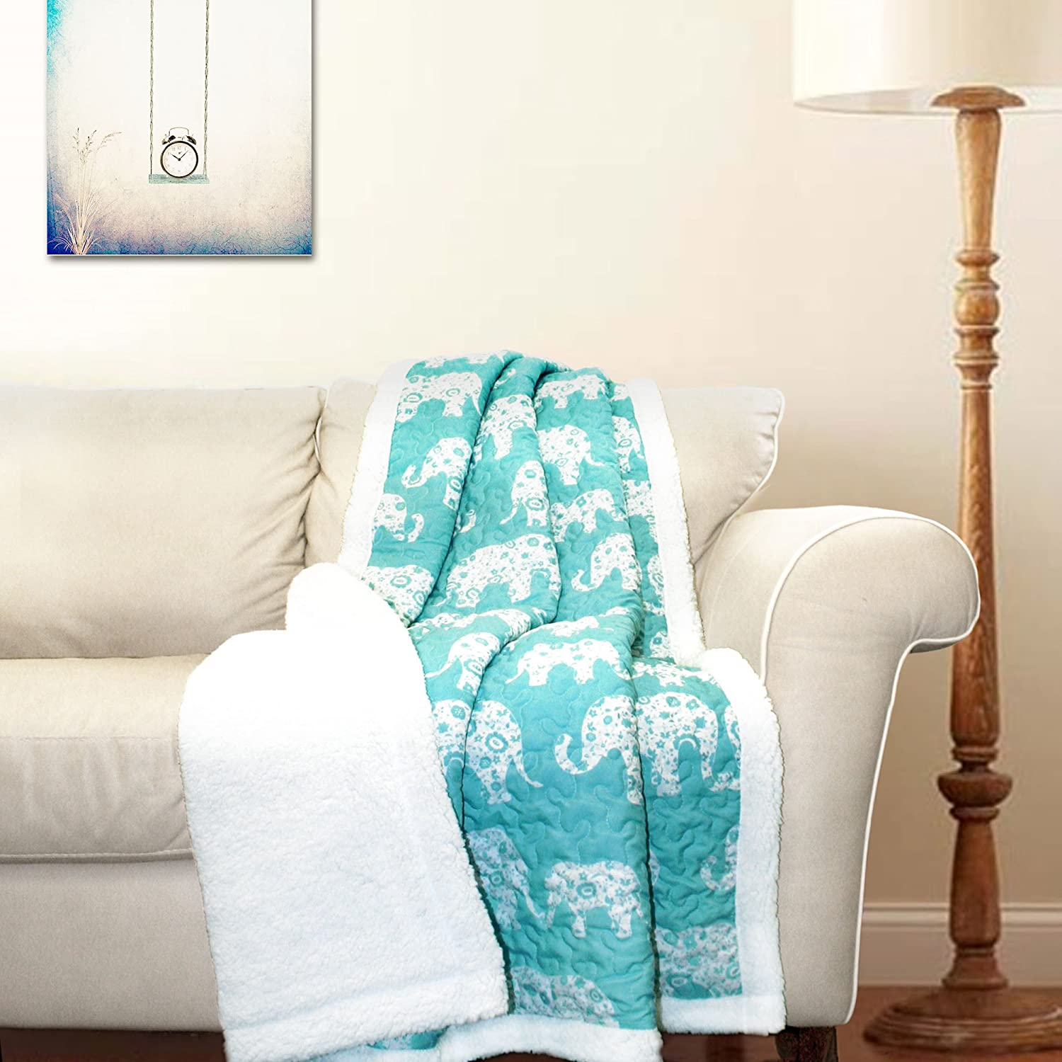 Lush Decor Elephant Parade Sherpa Throw, 60 X 50, Aqua image number 6