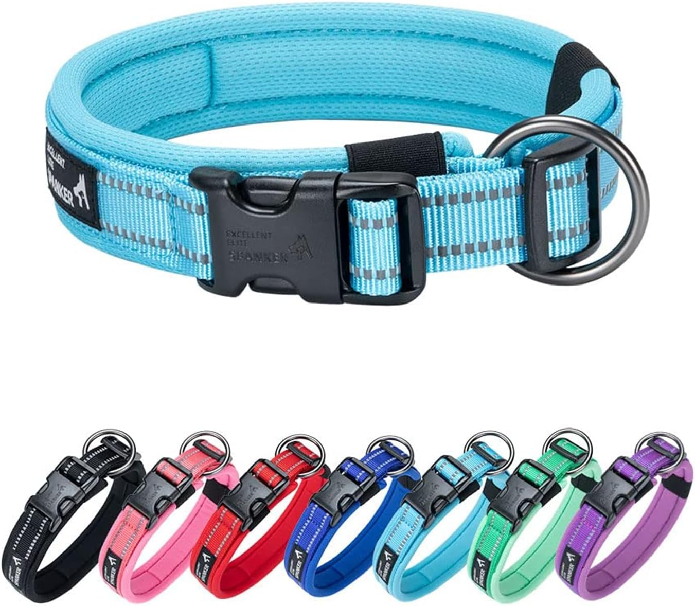 EXCELLENT ELITE SPANKER Reflective Nylon Dog Collar with Breathable Soft Padded Adjustable Thick Pet Collars for Small Medium Large Dogs Walking Training(Red-L)