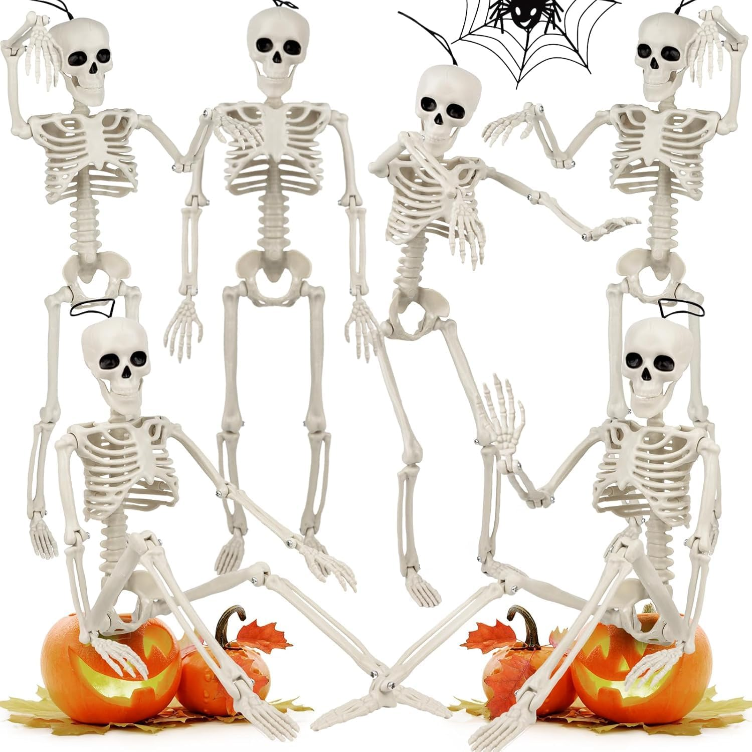 Halloween Skeleton Decorations - 16"(40Cm) Poseable Skeletons for Indoor & Outdoor Spooky Scenes, Perfect for Yard, Party, Haunted House, Graveyard Halloween Decor (6 Pack) image number 2