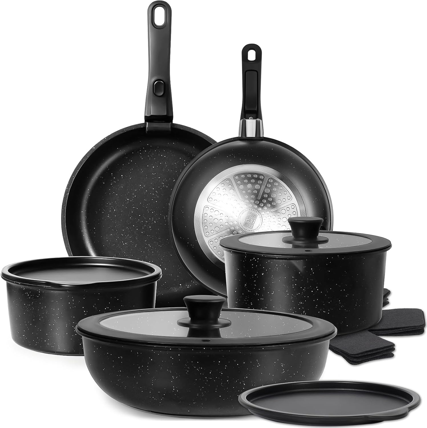 15 Piece Pots and Pans Set, Safe Nonstick Cookware Set Detachable Handle, Induction Kitchen Cookware with Removable Handle, RV Cookware Set, Dishwasher & Oven Safe image number 4
