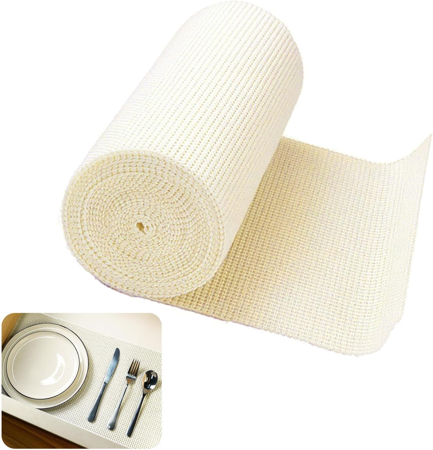 Taicols Shelf Drawer Liners Non Adhesive Non Slip Strong Grip Liner for Kitchen Cabinets Storage Shelves Liner Refrigerator Mats Easy to Cut Multipurpose Reusable Durable Washable 30*150Cm (Off-White)